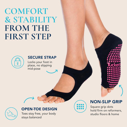 Allegro Toeless Pilates Socks with Grips for Women, Non-Slip Open-Toe Grip Socks, Yoga, Barre, Dance, Reformer, Home