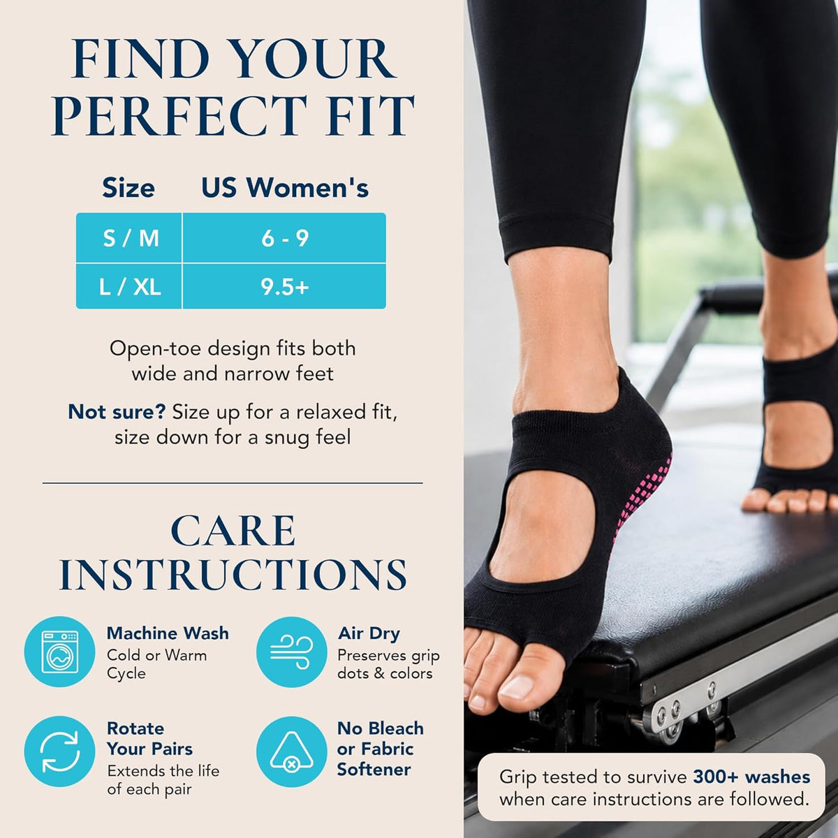 Allegro Toeless Pilates Socks with Grips for Women, Non-Slip Open-Toe Grip Socks, Yoga, Barre, Dance, Reformer, Home