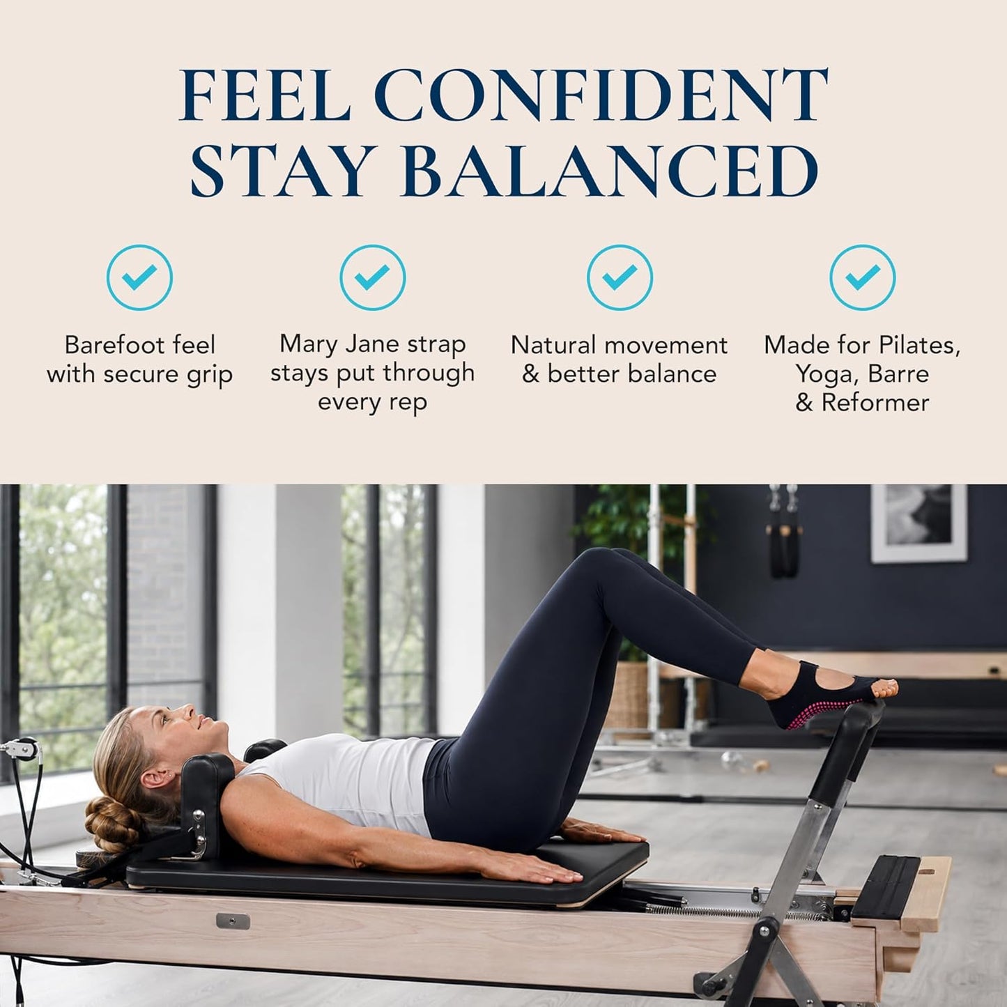 Allegro Toeless Pilates Socks with Grips for Women, Non-Slip Open-Toe Grip Socks, Yoga, Barre, Dance, Reformer, Home