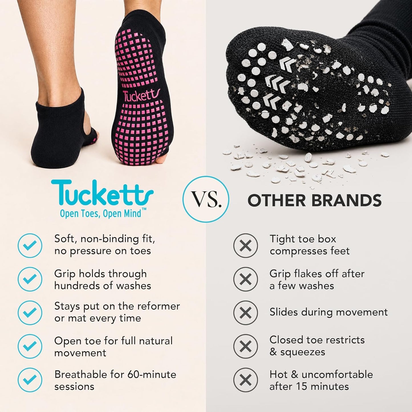 Allegro Toeless Pilates Socks with Grips for Women, Non-Slip Open-Toe Grip Socks, Yoga, Barre, Dance, Reformer, Home