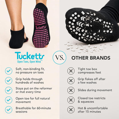 Allegro Toeless Pilates Socks with Grips for Women, Non-Slip Open-Toe Grip Socks, Yoga, Barre, Dance, Reformer, Home