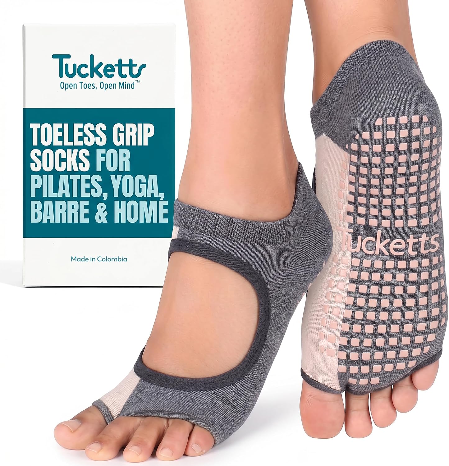 Allegro Toeless Pilates Socks with Grips for Women, Non-Slip Open-Toe Grip Socks, Yoga, Barre, Dance, Reformer, Home