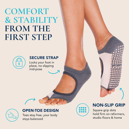 Allegro Toeless Pilates Socks with Grips for Women, Non-Slip Open-Toe Grip Socks, Yoga, Barre, Dance, Reformer, Home