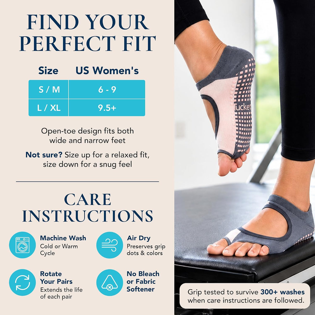 Allegro Toeless Pilates Socks with Grips for Women, Non-Slip Open-Toe Grip Socks, Yoga, Barre, Dance, Reformer, Home