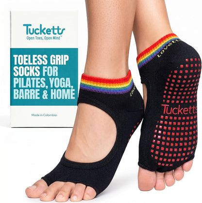 Allegro Toeless Pilates Socks with Grips for Women, Non-Slip Open-Toe Grip Socks, Yoga, Barre, Dance, Reformer, Home