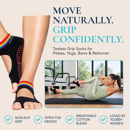 Allegro Toeless Pilates Socks with Grips for Women, Non-Slip Open-Toe Grip Socks, Yoga, Barre, Dance, Reformer, Home