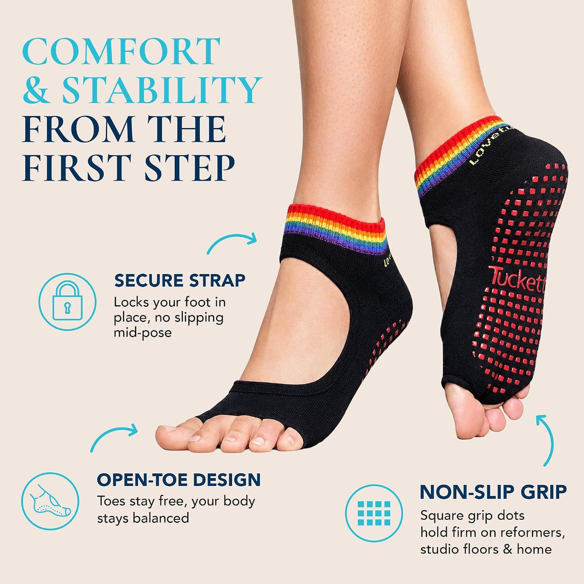 Allegro Toeless Pilates Socks with Grips for Women, Non-Slip Open-Toe Grip Socks, Yoga, Barre, Dance, Reformer, Home