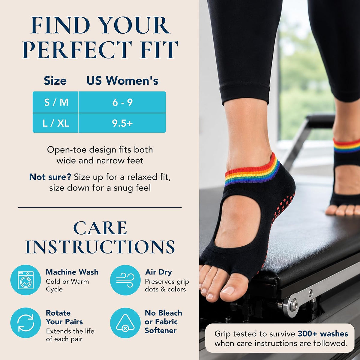 Allegro Toeless Pilates Socks with Grips for Women, Non-Slip Open-Toe Grip Socks, Yoga, Barre, Dance, Reformer, Home