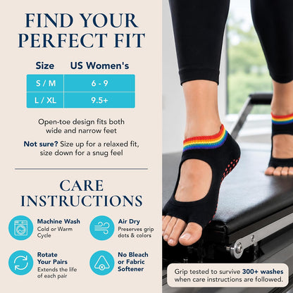 Allegro Toeless Pilates Socks with Grips for Women, Non-Slip Open-Toe Grip Socks, Yoga, Barre, Dance, Reformer, Home
