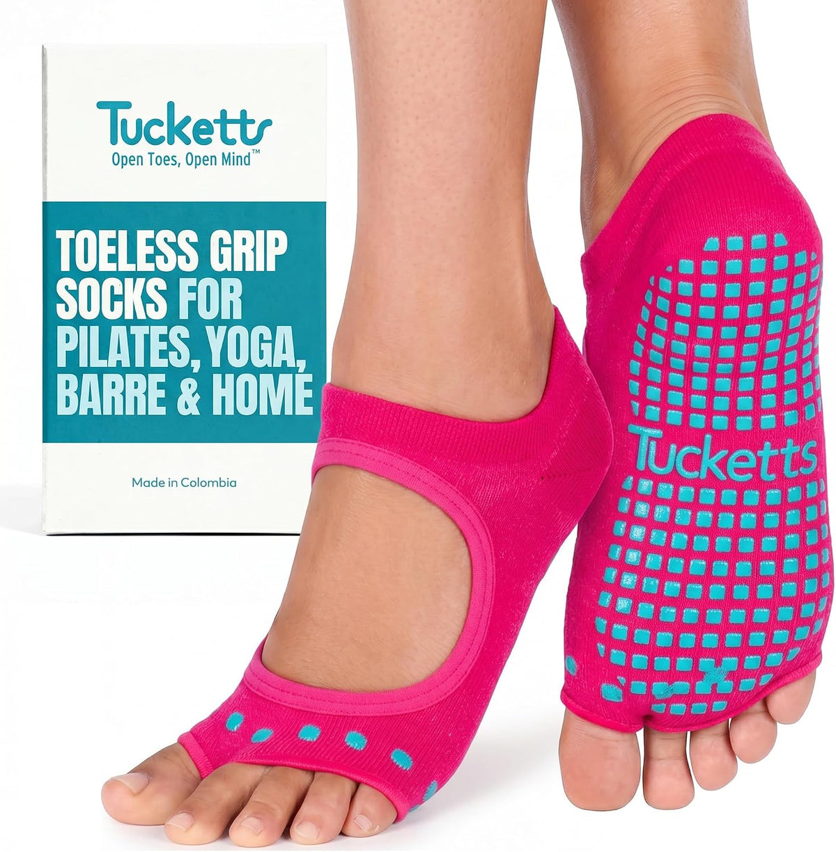 Allegro Toeless Pilates Socks with Grips for Women, Non-Slip Open-Toe Grip Socks, Yoga, Barre, Dance, Reformer, Home
