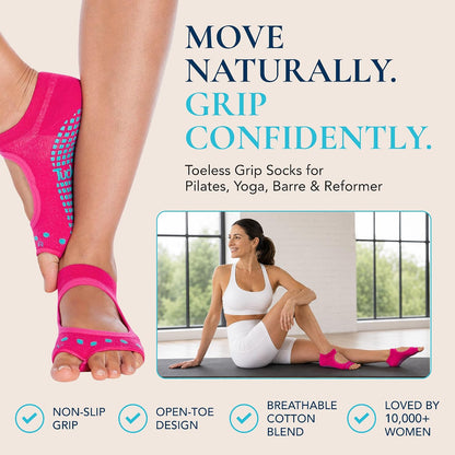 Allegro Toeless Pilates Socks with Grips for Women, Non-Slip Open-Toe Grip Socks, Yoga, Barre, Dance, Reformer, Home