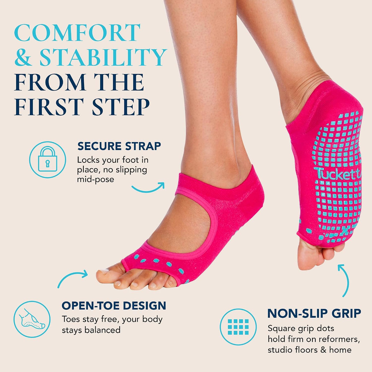 Allegro Toeless Pilates Socks with Grips for Women, Non-Slip Open-Toe Grip Socks, Yoga, Barre, Dance, Reformer, Home