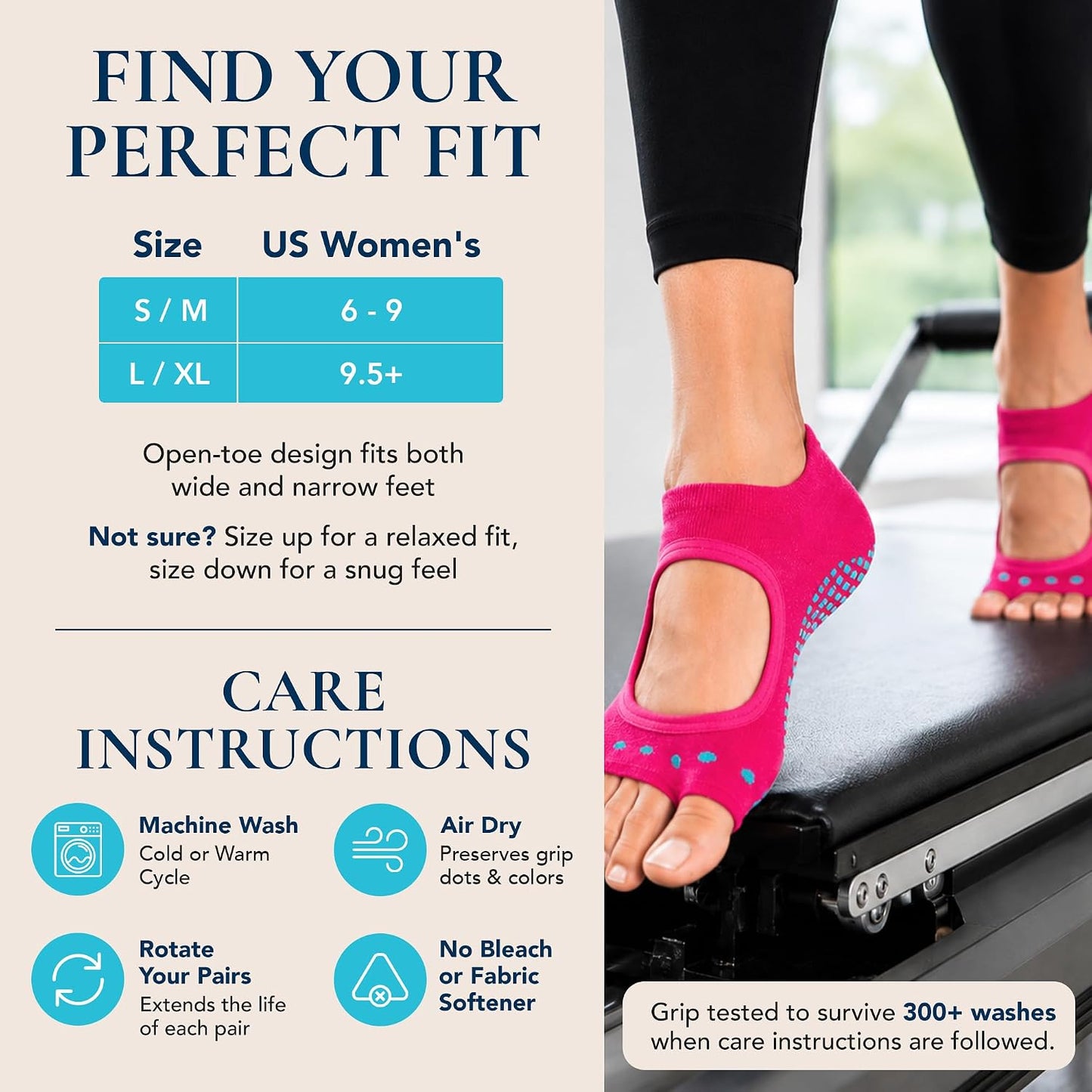 Allegro Toeless Pilates Socks with Grips for Women, Non-Slip Open-Toe Grip Socks, Yoga, Barre, Dance, Reformer, Home