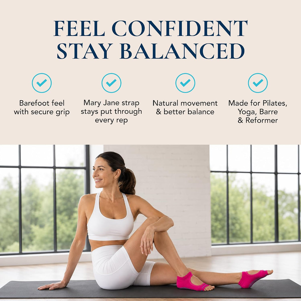 Allegro Toeless Pilates Socks with Grips for Women, Non-Slip Open-Toe Grip Socks, Yoga, Barre, Dance, Reformer, Home