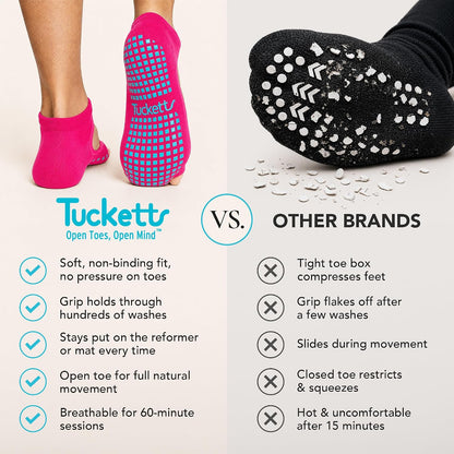 Allegro Toeless Pilates Socks with Grips for Women, Non-Slip Open-Toe Grip Socks, Yoga, Barre, Dance, Reformer, Home