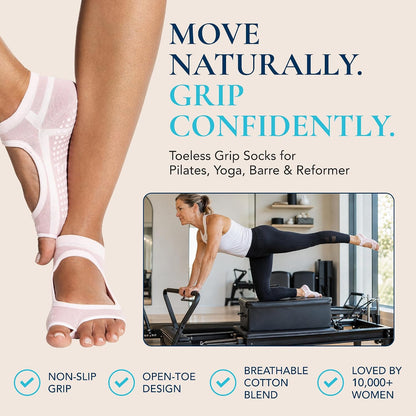 Allegro Toeless Pilates Socks with Grips for Women, Non-Slip Open-Toe Grip Socks, Yoga, Barre, Dance, Reformer, Home