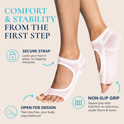 Allegro Toeless Pilates Socks with Grips for Women, Non-Slip Open-Toe Grip Socks, Yoga, Barre, Dance, Reformer, Home