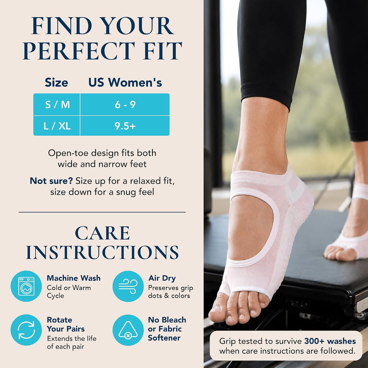 Allegro Toeless Pilates Socks with Grips for Women, Non-Slip Open-Toe Grip Socks, Yoga, Barre, Dance, Reformer, Home