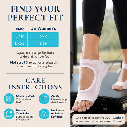 Allegro Toeless Pilates Socks with Grips for Women, Non-Slip Open-Toe Grip Socks, Yoga, Barre, Dance, Reformer, Home