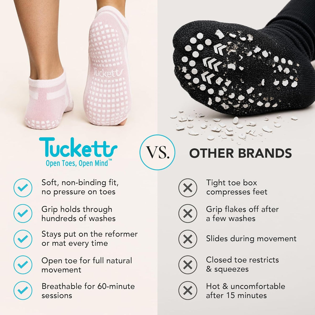 Allegro Toeless Pilates Socks with Grips for Women, Non-Slip Open-Toe Grip Socks, Yoga, Barre, Dance, Reformer, Home
