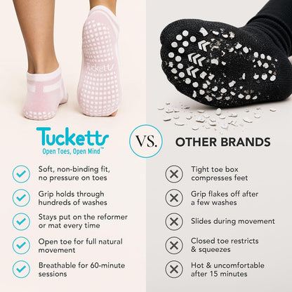 Allegro Toeless Pilates Socks with Grips for Women, Non-Slip Open-Toe Grip Socks, Yoga, Barre, Dance, Reformer, Home