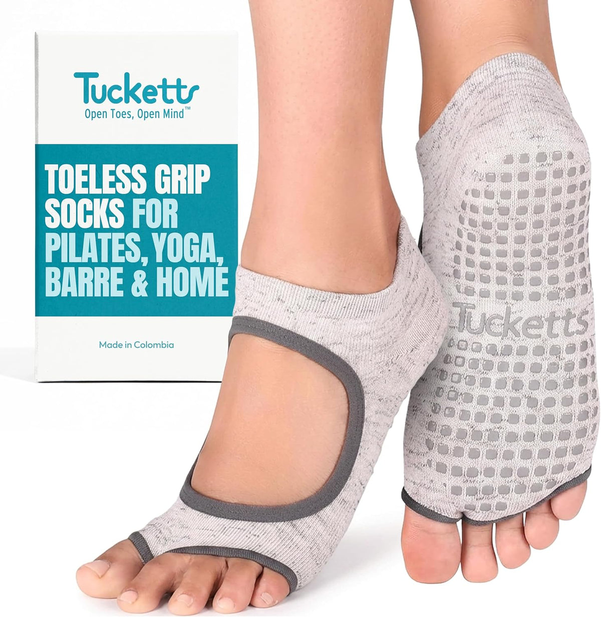 Allegro Toeless Pilates Socks with Grips for Women, Non-Slip Open-Toe Grip Socks, Yoga, Barre, Dance, Reformer, Home