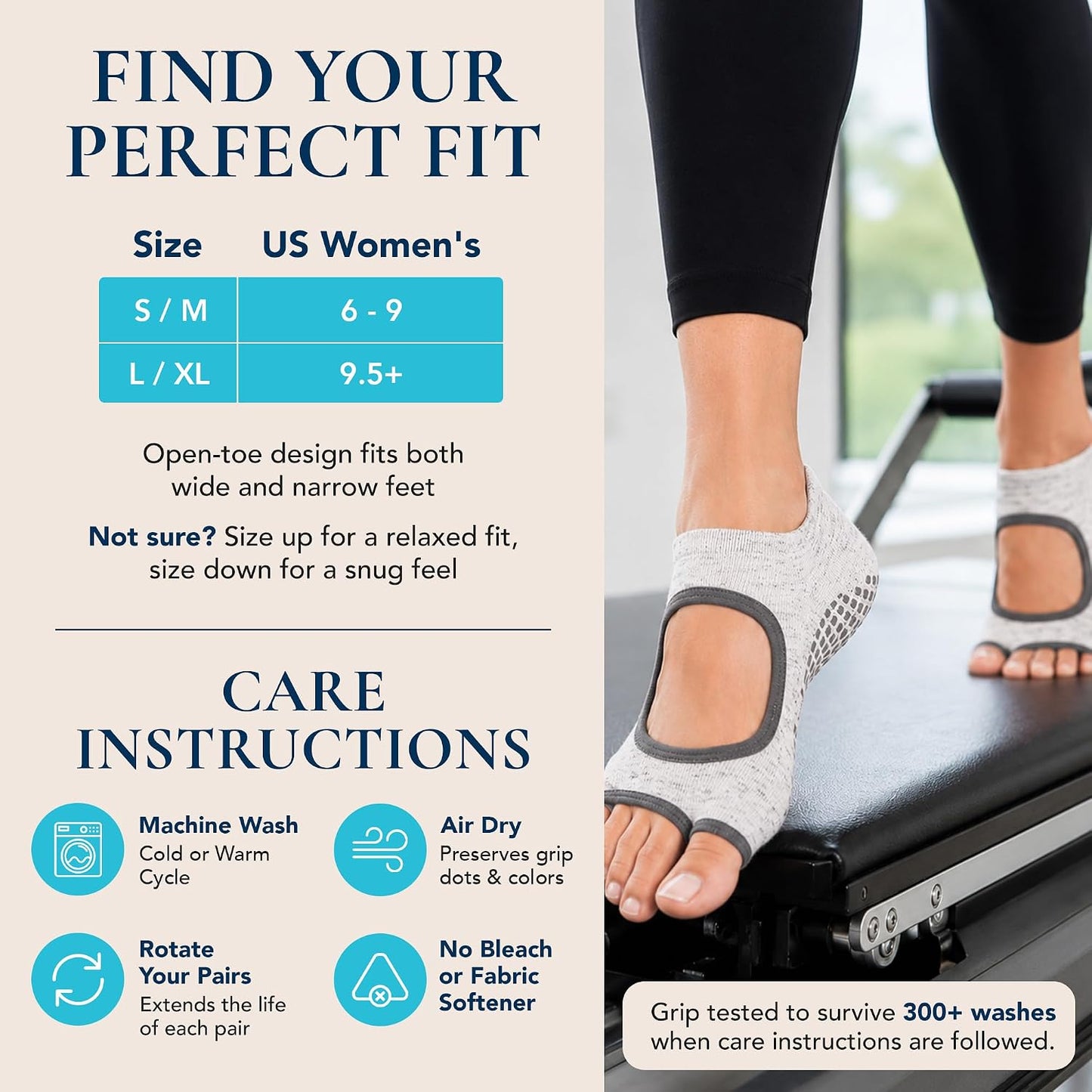 Allegro Toeless Pilates Socks with Grips for Women, Non-Slip Open-Toe Grip Socks, Yoga, Barre, Dance, Reformer, Home