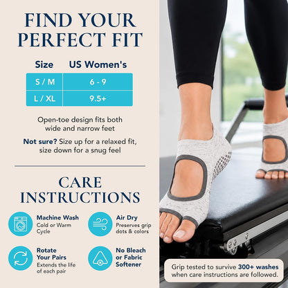 Allegro Toeless Pilates Socks with Grips for Women, Non-Slip Open-Toe Grip Socks, Yoga, Barre, Dance, Reformer, Home