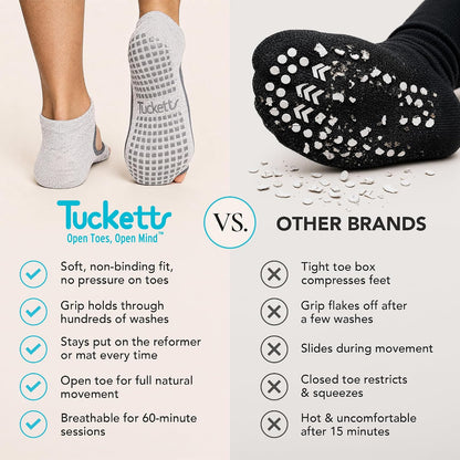 Allegro Toeless Pilates Socks with Grips for Women, Non-Slip Open-Toe Grip Socks, Yoga, Barre, Dance, Reformer, Home