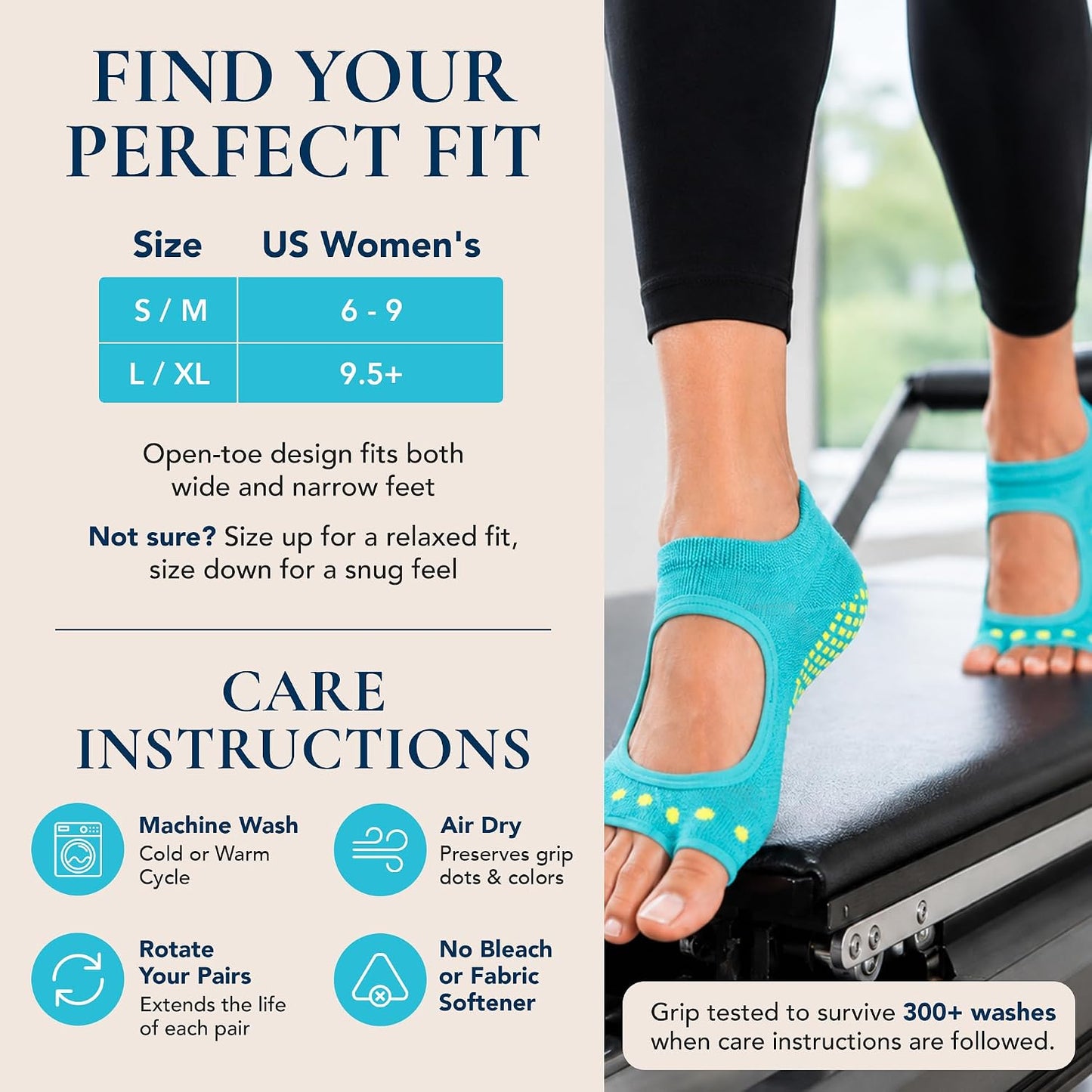 Allegro Toeless Pilates Socks with Grips for Women, Non-Slip Open-Toe Grip Socks, Yoga, Barre, Dance, Reformer, Home