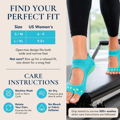 Allegro Toeless Pilates Socks with Grips for Women, Non-Slip Open-Toe Grip Socks, Yoga, Barre, Dance, Reformer, Home