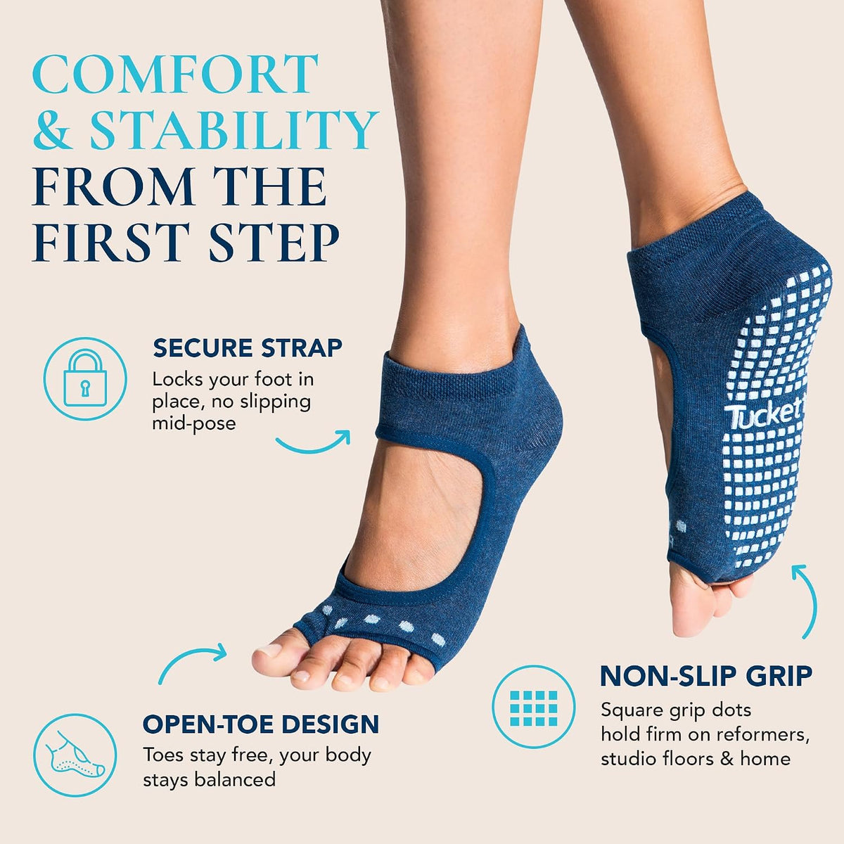 Allegro Toeless Pilates Socks with Grips for Women, Non-Slip Open-Toe Grip Socks, Yoga, Barre, Dance, Reformer, Home