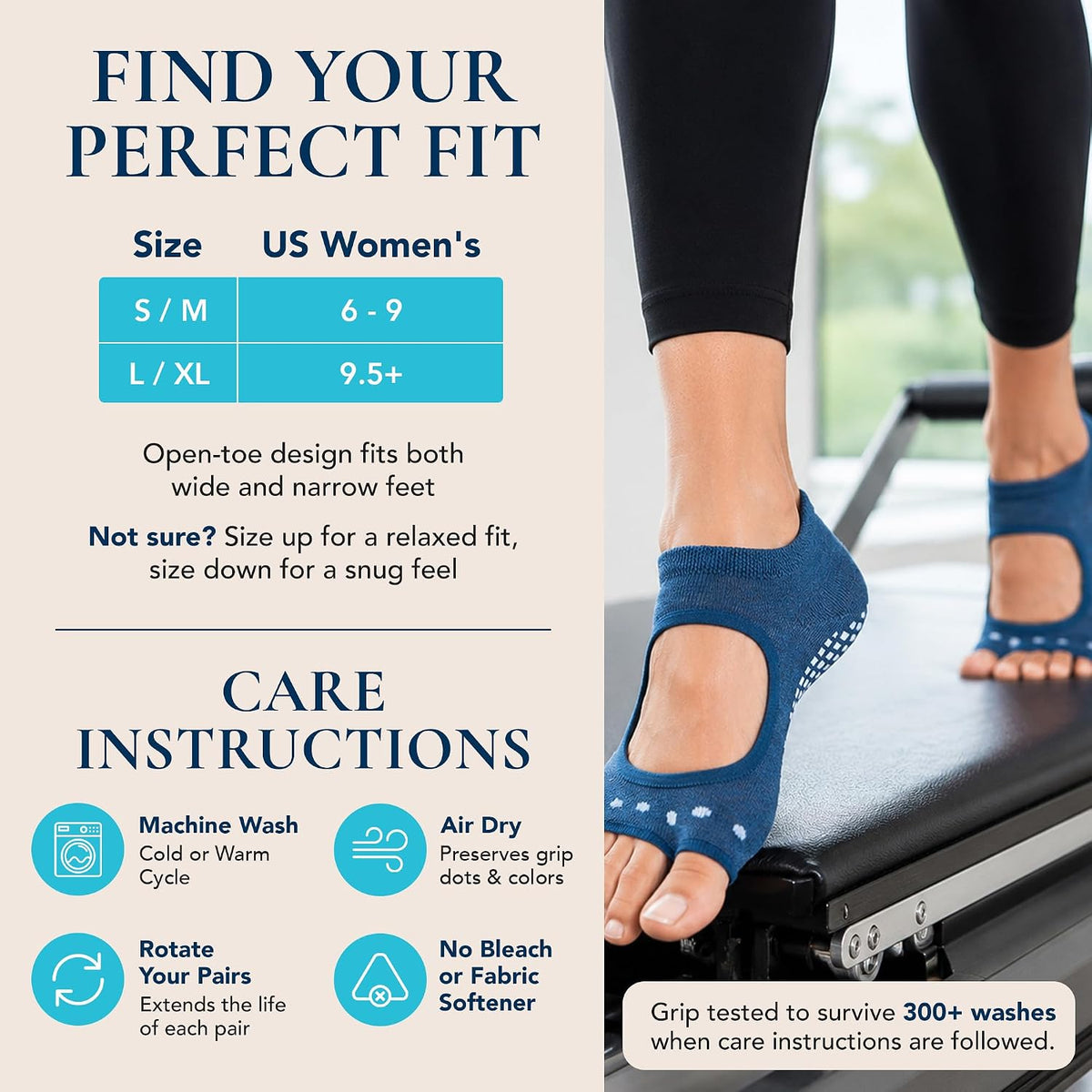 Allegro Toeless Pilates Socks with Grips for Women, Non-Slip Open-Toe Grip Socks, Yoga, Barre, Dance, Reformer, Home