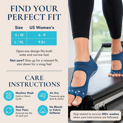 Allegro Toeless Pilates Socks with Grips for Women, Non-Slip Open-Toe Grip Socks, Yoga, Barre, Dance, Reformer, Home