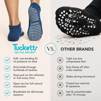 Allegro Toeless Pilates Socks with Grips for Women, Non-Slip Open-Toe Grip Socks, Yoga, Barre, Dance, Reformer, Home