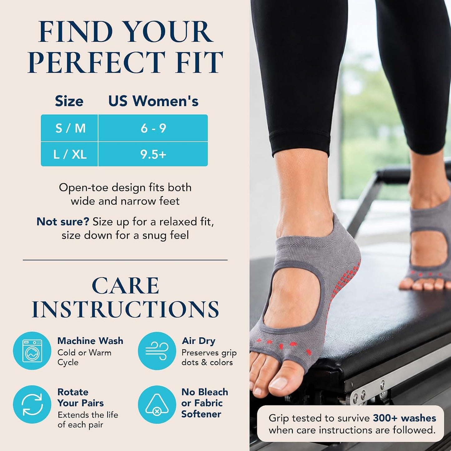 Allegro Toeless Pilates Socks with Grips for Women, Non-Slip Open-Toe Grip Socks, Yoga, Barre, Dance, Reformer, Home