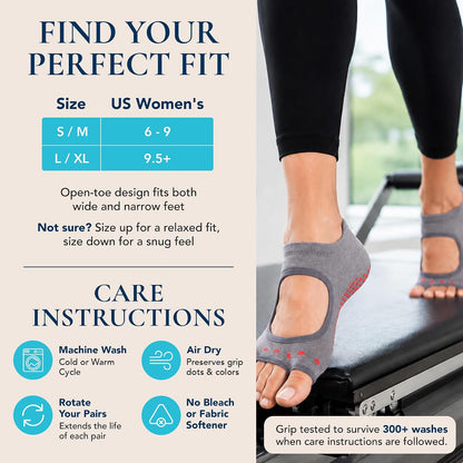 Allegro Toeless Pilates Socks with Grips for Women, Non-Slip Open-Toe Grip Socks, Yoga, Barre, Dance, Reformer, Home