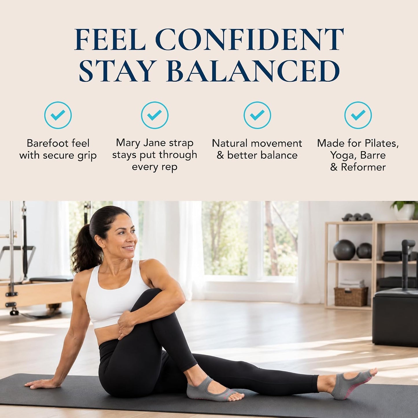 Allegro Toeless Pilates Socks with Grips for Women, Non-Slip Open-Toe Grip Socks, Yoga, Barre, Dance, Reformer, Home