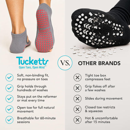 Allegro Toeless Pilates Socks with Grips for Women, Non-Slip Open-Toe Grip Socks, Yoga, Barre, Dance, Reformer, Home