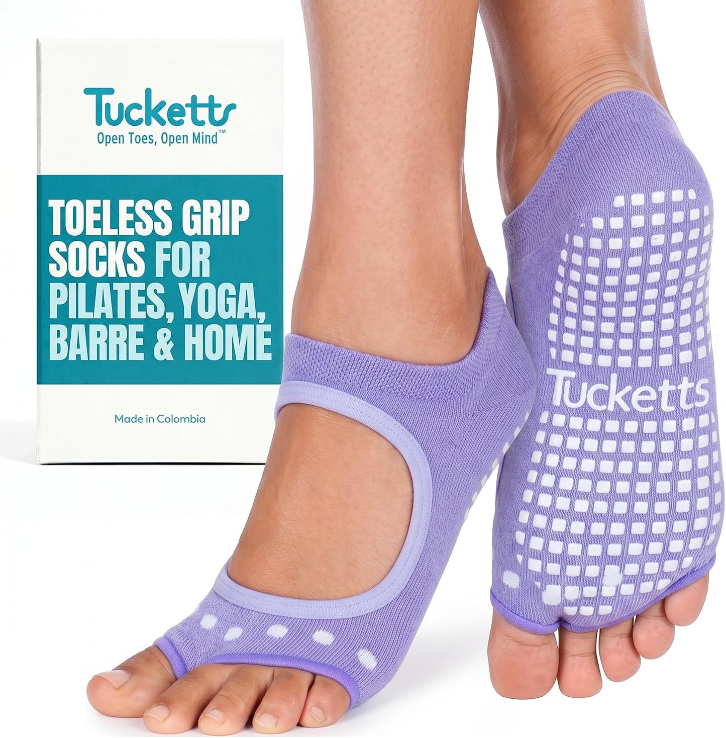 Allegro Toeless Pilates Socks with Grips for Women, Non-Slip Open-Toe Grip Socks, Yoga, Barre, Dance, Reformer, Home