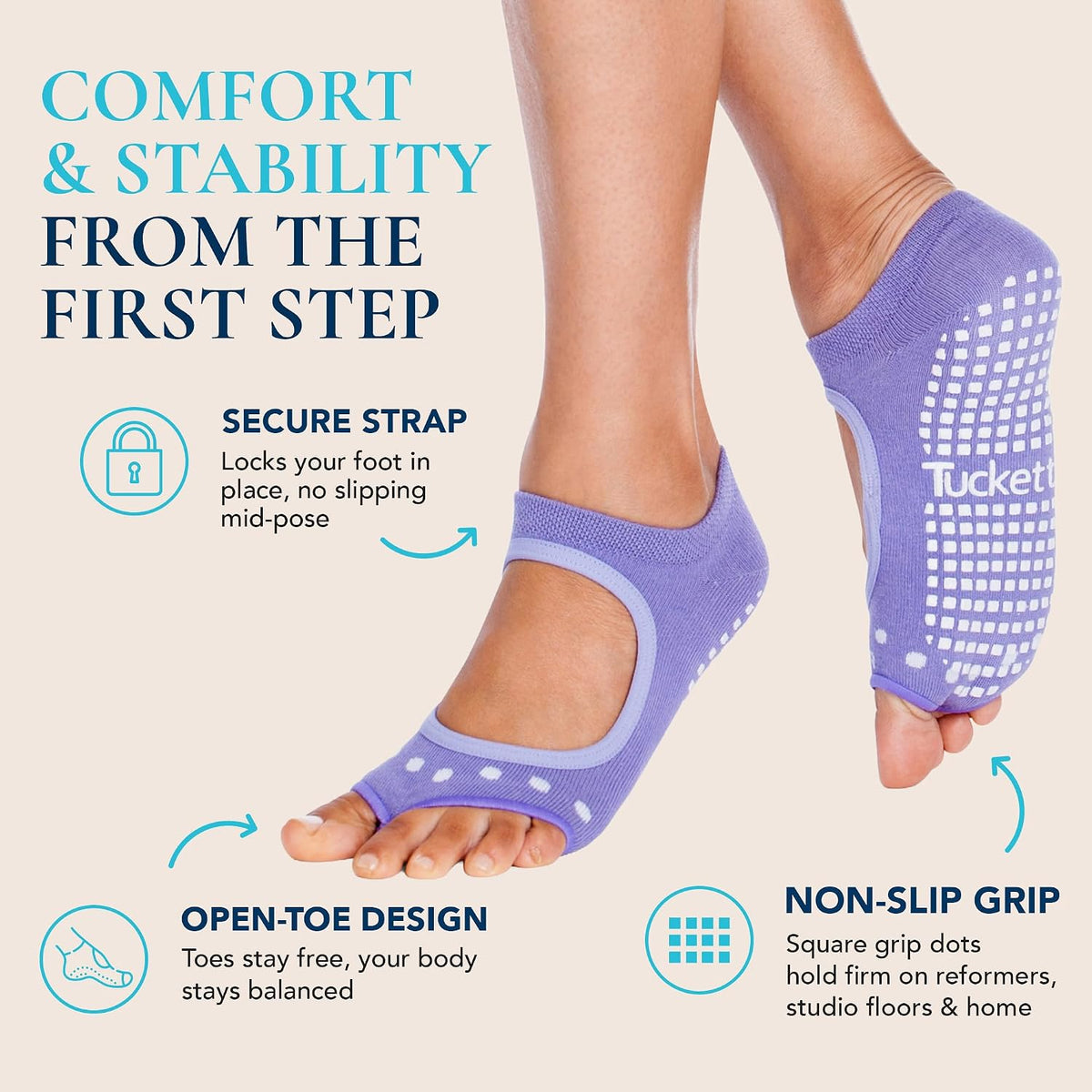 Allegro Toeless Pilates Socks with Grips for Women, Non-Slip Open-Toe Grip Socks, Yoga, Barre, Dance, Reformer, Home