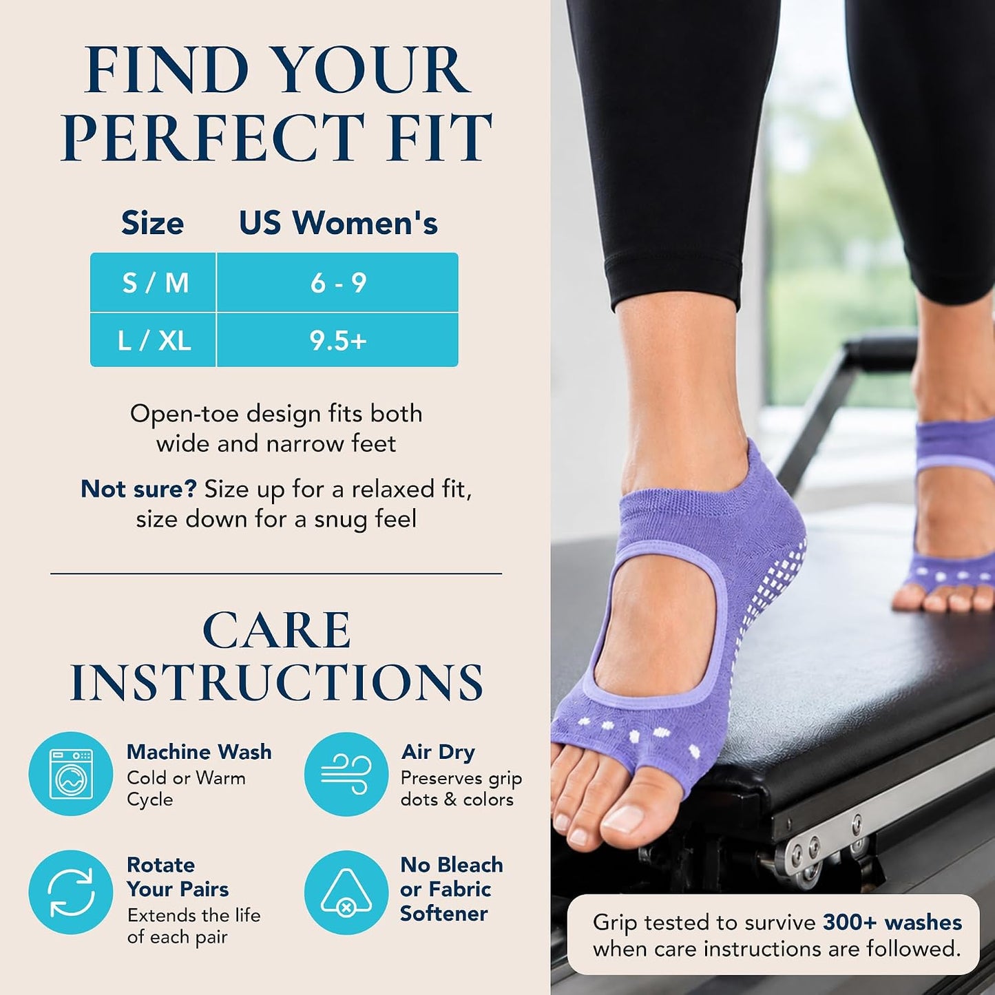 Allegro Toeless Pilates Socks with Grips for Women, Non-Slip Open-Toe Grip Socks, Yoga, Barre, Dance, Reformer, Home