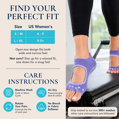 Allegro Toeless Pilates Socks with Grips for Women, Non-Slip Open-Toe Grip Socks, Yoga, Barre, Dance, Reformer, Home