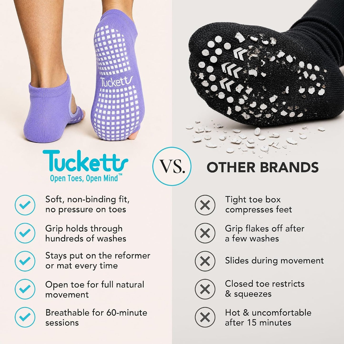 Allegro Toeless Pilates Socks with Grips for Women, Non-Slip Open-Toe Grip Socks, Yoga, Barre, Dance, Reformer, Home