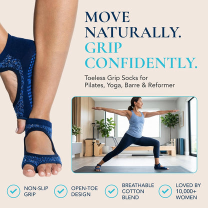 Allegro Toeless Pilates Socks with Grips for Women, Non-Slip Open-Toe Grip Socks, Yoga, Barre, Dance, Reformer, Home