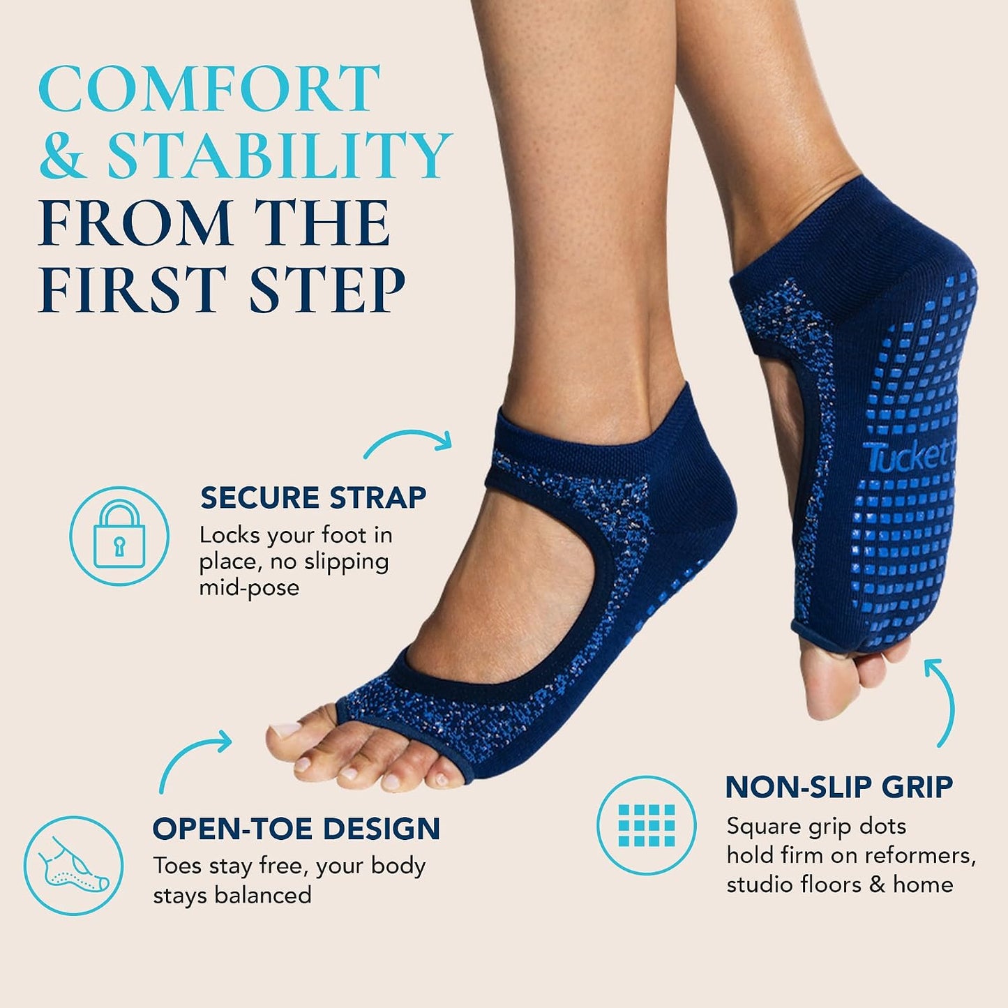 Allegro Toeless Pilates Socks with Grips for Women, Non-Slip Open-Toe Grip Socks, Yoga, Barre, Dance, Reformer, Home