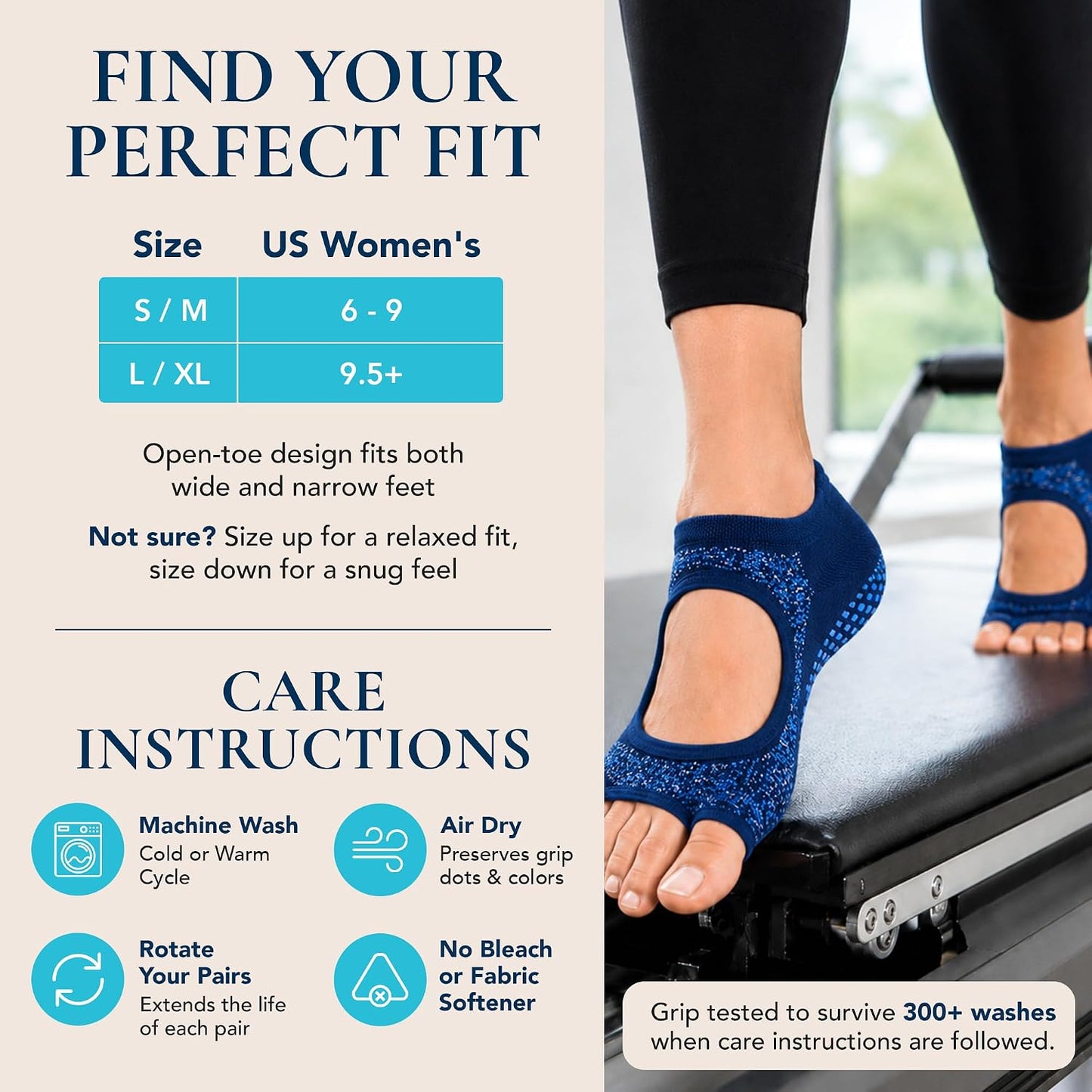 Allegro Toeless Pilates Socks with Grips for Women, Non-Slip Open-Toe Grip Socks, Yoga, Barre, Dance, Reformer, Home