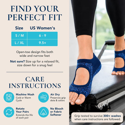 Allegro Toeless Pilates Socks with Grips for Women, Non-Slip Open-Toe Grip Socks, Yoga, Barre, Dance, Reformer, Home