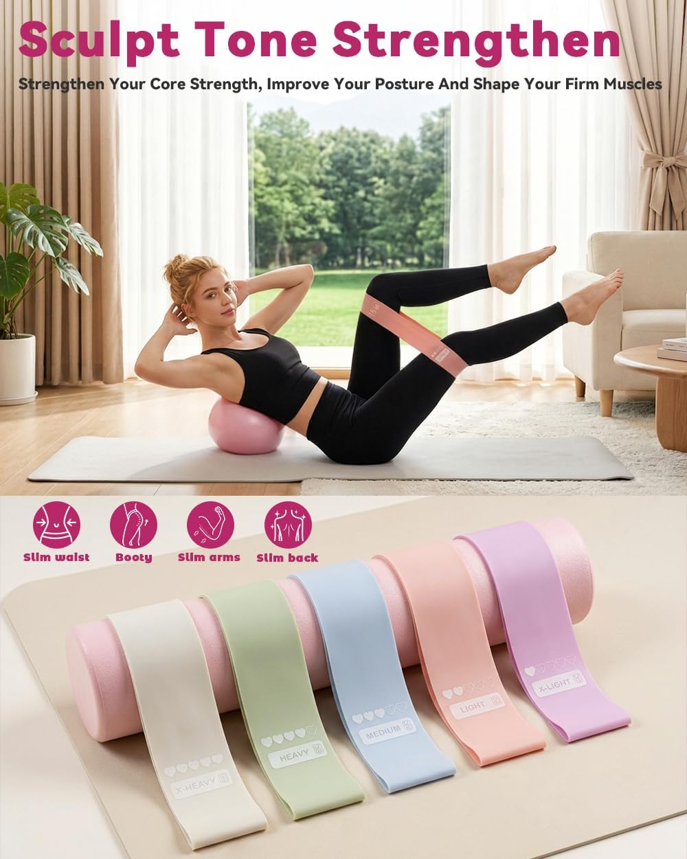 lucdnc Pilates Kit for Home,24 pcs Workouts Sets for Women 14”Pilates Circles 8" Yoga Ball, Resistance Band for Ankle,Back,Legs,Glutes,Pilates Equipment Ideal for Home Gym & Travel Fitness Essentials
