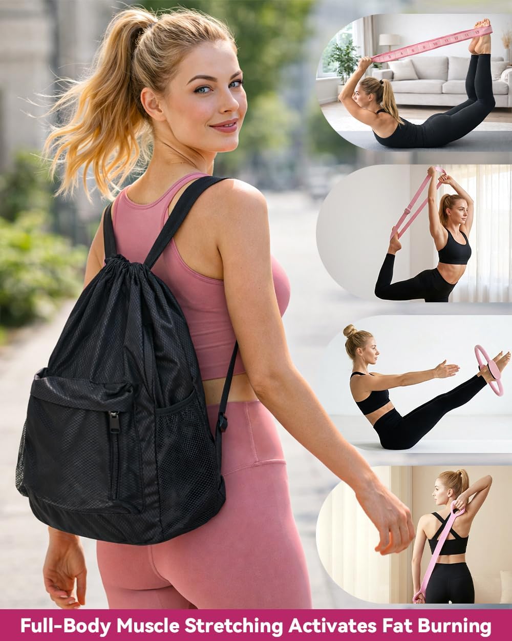 lucdnc Pilates Kit for Home,24 pcs Workouts Sets for Women 14”Pilates Circles 8" Yoga Ball, Resistance Band for Ankle,Back,Legs,Glutes,Pilates Equipment Ideal for Home Gym & Travel Fitness Essentials